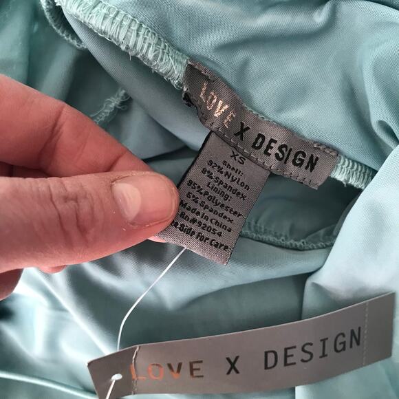 Love Design Dress XS Lace Backless Stretch High Slit Aqua Mint Evening Feminine - Picture 8 of 9